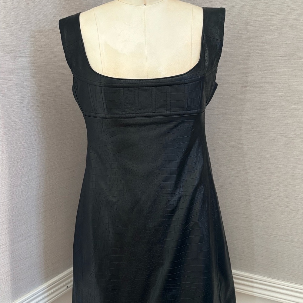 Miaou Black Strapless Faux-Leather Square-Neck Dress